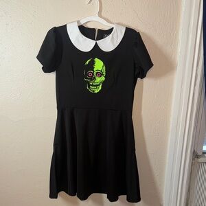 Ghoul Trouble Black Dress with Neon Green Skull